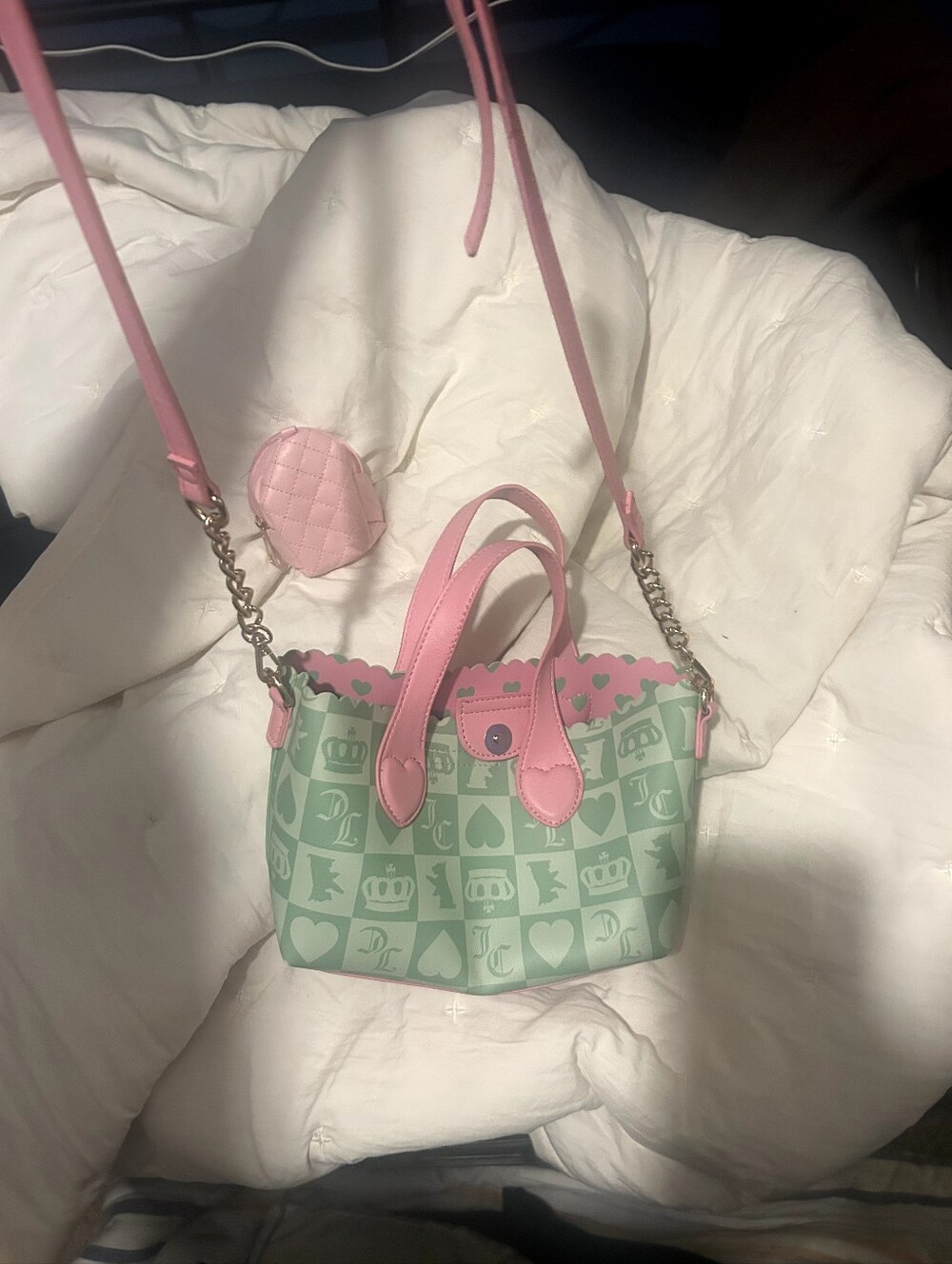 Juicy Couture Pink & Mint Patterned Shoulder Bag